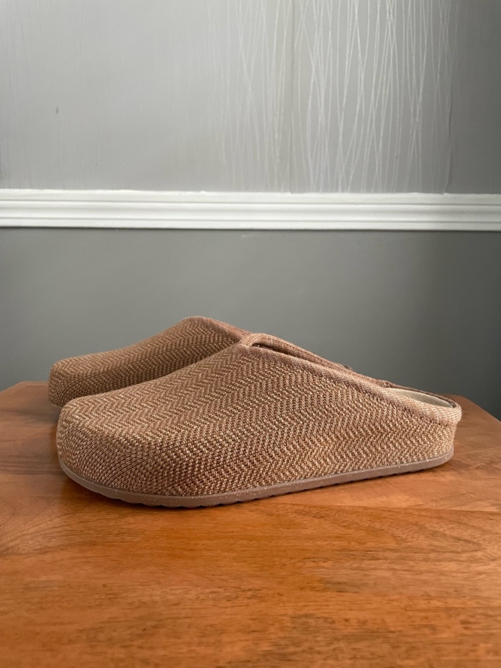 Rothy’s Merino Wool Clogs Teak Herringbone Slip On Mules Womens 9 Comfort Casual